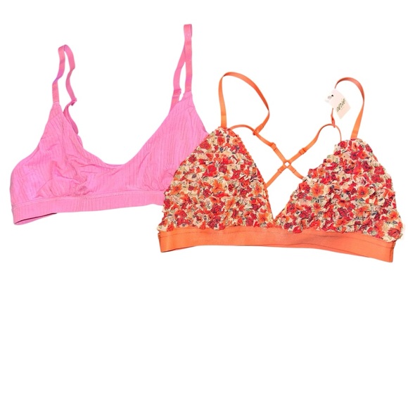 NWT Aerie Pink Modal Ribbed & Floral Triangle Bralette Bundle - Size Small - Picture 1 of 13